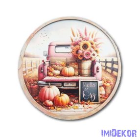 Kör fa tábla őszi 13 cm - Hello Ősz-Rózsaszín Autó