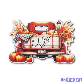 Hello Ősz feliratú piros autó 13,5x9cm