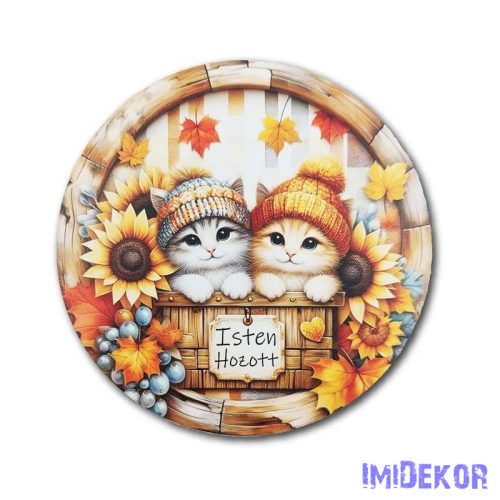 Kör fa tábla őszi 41,5cm - Isten hozott - Cicák