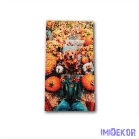   Őszi fatábla téglalap 14x7,5cm - Őszi csendélet-Kutyával