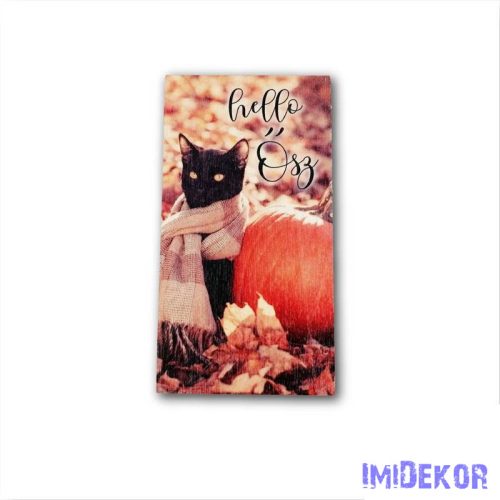 Őszi fatábla téglalap 14x7,5cm - Hello ősz-Cica
