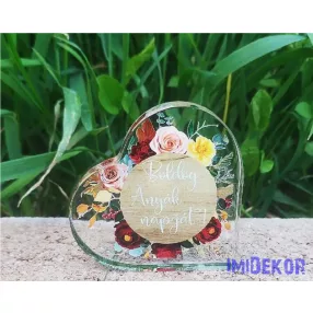 Kis plexi szív  Boldog anyák napját 6,6x6,6cm - Barna