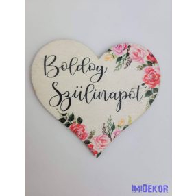 Szülinapos tábla virágos mintával 7x7,7cm - szív