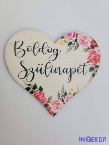 Szülinapos tábla virágos mintával 7x7,7cm - szív