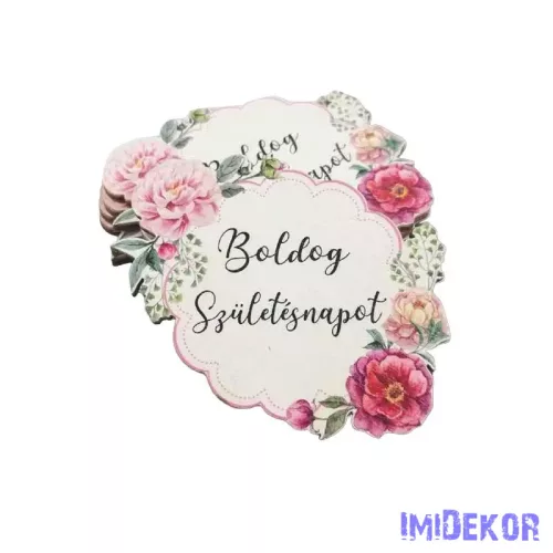 Boldog Születésnapot díszes rózsás forma 5,5x7,5cm 5db/csomag