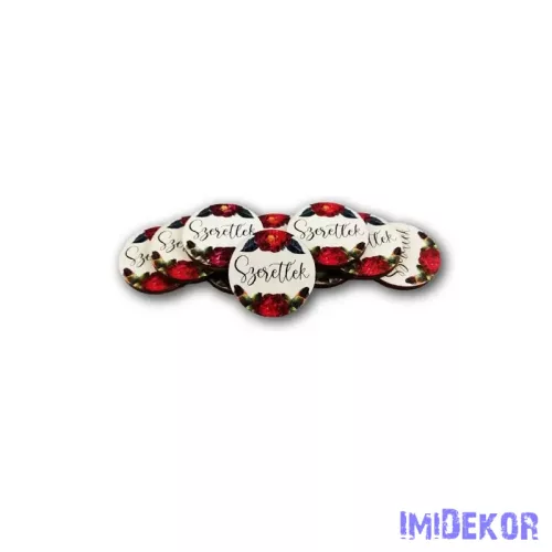 Szeretlek virágos kis kör fa tábla 3cm 10db/csomag