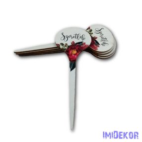   Vörös rózsás betűző - Szeretlek fehér alapos 11x5cm 5db/csomag