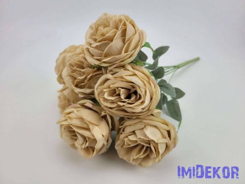 Peónia 7 fejes pasztel selyemvirág csokor 40 cm - Hamis Bézs