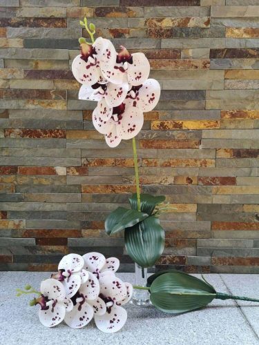 Orchidea gumis 5v. leveles gyökeres művirág 57 cm - Fehér Pöttyös