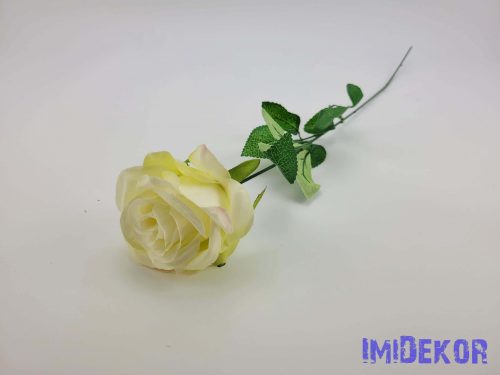 Nyíló rózsa szálas selyemvirág 60 cm - Zöldes Krém