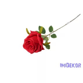 Nyíló rózsa szálas selyemvirág 60 cm - Piros