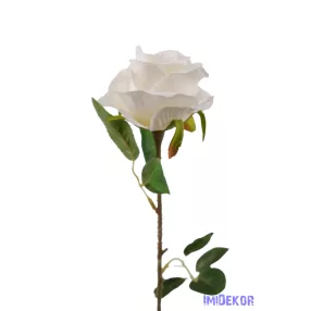 Nyíló rózsa szálas selyemvirág 60 cm - Törtfehér
