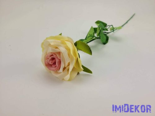 Nyíló rózsa szálas selyemvirág 60 cm - Krémes Rózsaszín