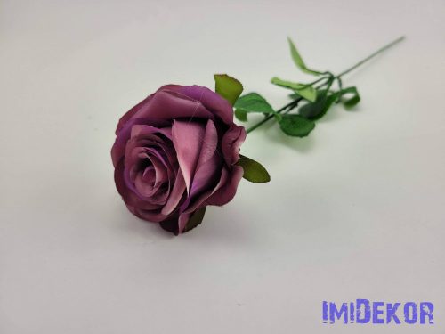 Nyíló rózsa szálas selyemvirág 60 cm - Sötét Mályva