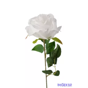 Nyíló rózsa szálas selyemvirág 60 cm - Fehér