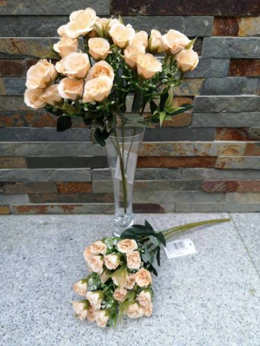 Apró nyíló rózsa bimbós 25 fejes selyemvirág csokor 32 cm - Barack