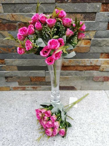 Apró nyíló rózsa bimbós 25 fejes selyemvirág csokor 32 cm - Rózsaszín