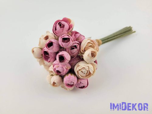 Boglárka 36 vegyes fejes kötegelt selyemvirág csokor 30 cm - Rózsaszín-Bézs mix