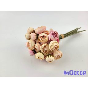   Boglárka 36 vegyes fejes kötegelt selyemvirág csokor 30 cm - Babarózsaszín-Barack mix