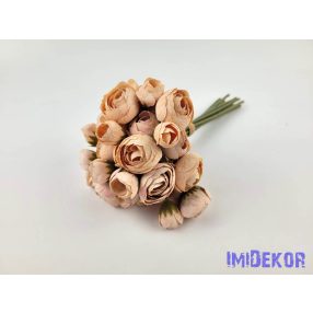   Boglárka 36 vegyes fejes kötegelt selyemvirág csokor 30 cm - Bézs-Barack mix