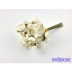   Boglárka 36 vegyes fejes kötegelt selyemvirág csokor 30 cm - Krém