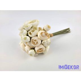   Boglárka 36 vegyes fejes kötegelt selyemvirág csokor 30 cm - Ekrü-Krém mix