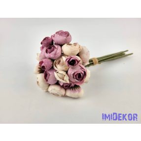   Boglárka 36 vegyes fejes kötegelt selyemvirág csokor 30 cm - Ekrü-Világos Lila mix