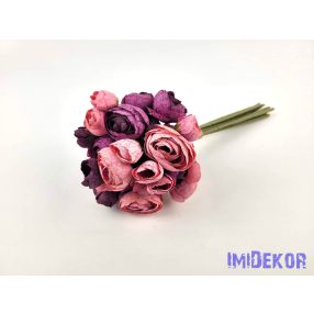   Boglárka 36 vegyes fejes kötegelt selyemvirág csokor 30 cm - Rózsaszín mix