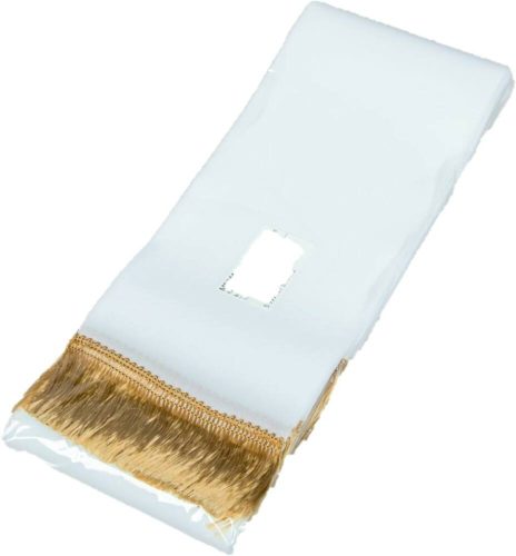 Koszorú szalag 10x200 cm fehér szalag - arany bojt