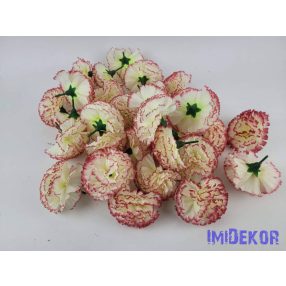 Szegfű selyemvirág fej 8 cm - Krém-Mályva Cirmos