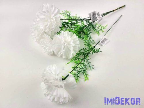 Szegfű + aszparágusz szálas selyemvirág 51 cm - Fehér