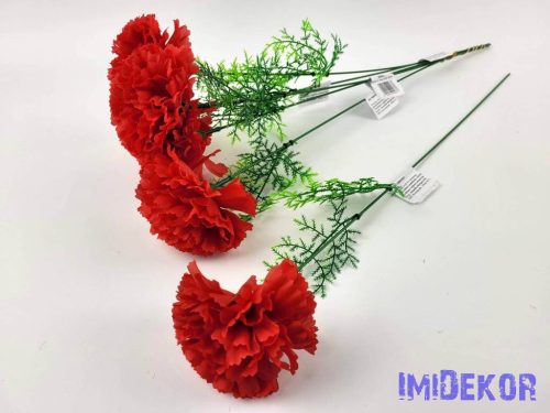 Szegfű + aszparágusz szálas selyemvirág 51 cm - Piros