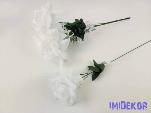 Nagyfejű szálas selyem rózsa 51 cm - Fehér