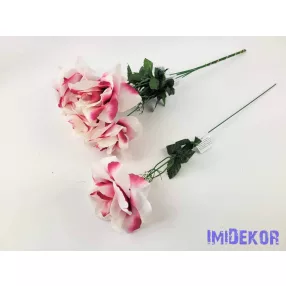 Nagyfejű szálas selyem rózsa 51 cm - Törtfehér Foltos