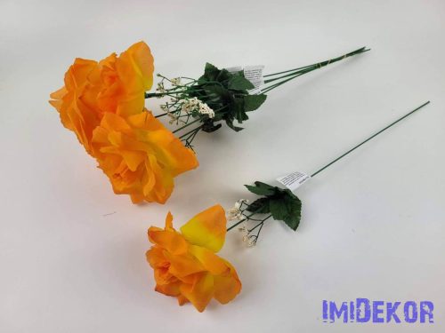 Nagyfejű szálas selyem rózsa 51 cm - Halvány Narancs
