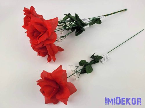 Nagyfejű szálas selyem rózsa 51 cm - Piros