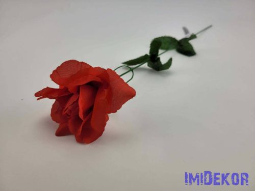 Nyílott rózsa szálas selyemvirág 50 cm - Piros