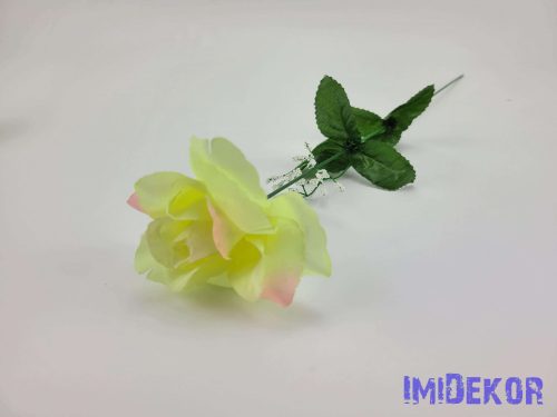 Nyílott rózsa szálas selyemvirág 50 cm - Zöldes Rózsaszín