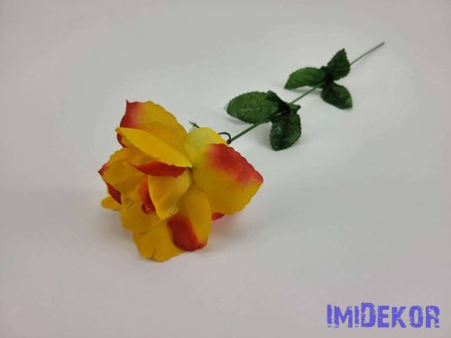 Nyílott rózsa szálas selyemvirág 50 cm - Sárgás Narancs