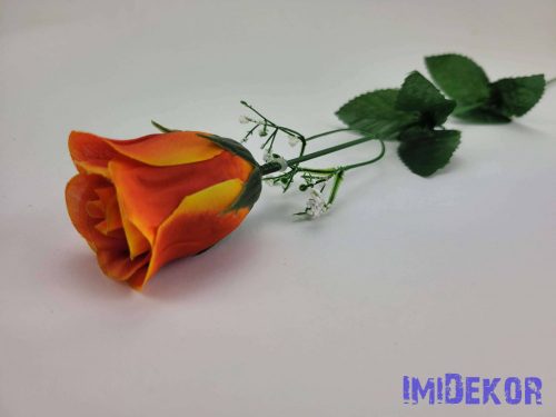 Bimbós rózsa szálas selyemvirág 50 cm - Narancsos