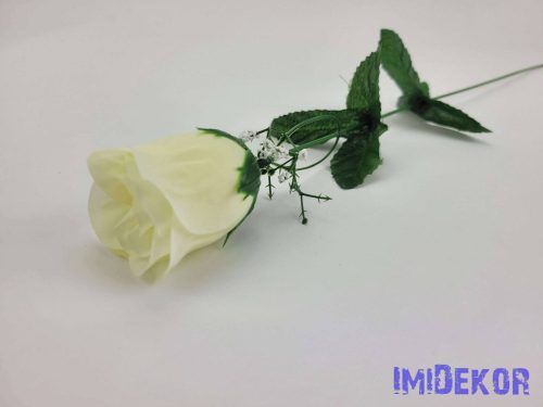 Bimbós rózsa szálas selyemvirág 50 cm - Zöldes Krém