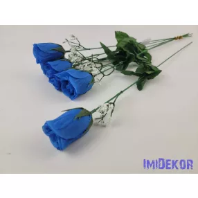 Bimbós rózsa szálas selyemvirág 50 cm - Kék