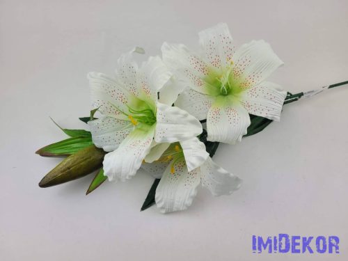 Liliom 3fej+2bimbó selyem ág 82cm - Fehér