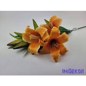 Liliom 3fej+2bimbó selyem ág 82cm - Halvány Narancs