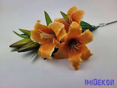 Liliom 3fej+2bimbó selyem ág 82cm - Halvány Narancs