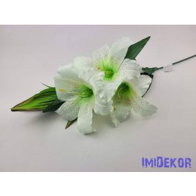 Liliom 3fej+2bimbó selyem ág 82cm - Zöldes Fehér