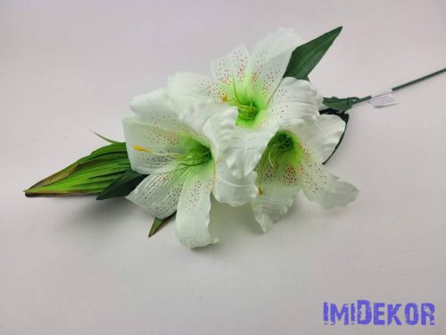 Liliom 3fej+2bimbó selyem ág 82cm - Zöldes Fehér