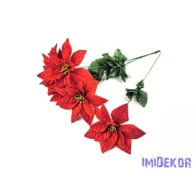   Mikulásvirág bársonyos szálas selyemvirág 50cm D16cm - Piros