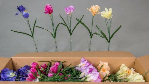 Írisz fűszállal és levéllel szálas selyemvirág 54 cm