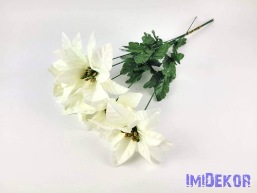 Mikulásvirág szálas selyemvirág 50cm D13cm - Fehér